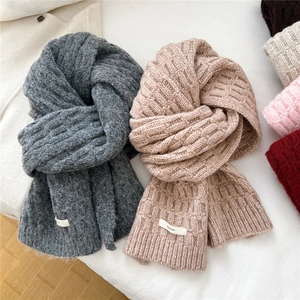 Knitted Winter Scarf Wool Blend Warm Soft Chunky Waffle Texture Chic Solid Color Unisex