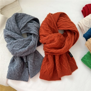 Women 100% Wool Cable Knit Scarf Winter Warm Thick Solid Color Neck Warmer Fashion Accessories Korean Style Chic