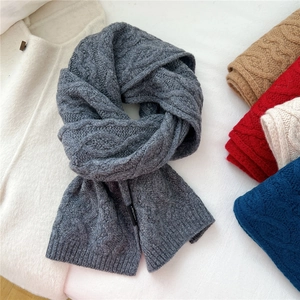 Chic wavy knit wool scarf in grey and various colors with warm cable knit texture
