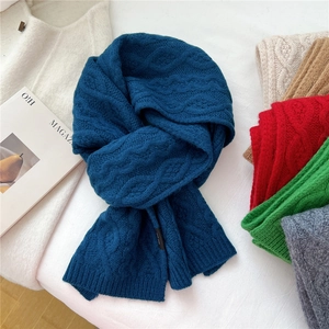 Classic wave knit wool scarf for women in deep blue and various warm seasonal colors