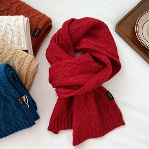 Winter cable knit 100% wool scarves in assorted colors like red and beige