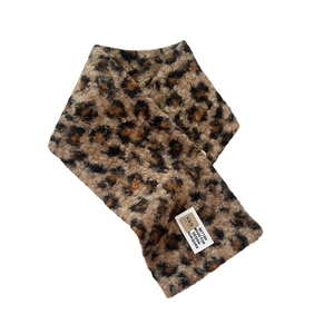 Thick leopard print plush scarf for winter with soft faux fur texture and brand label