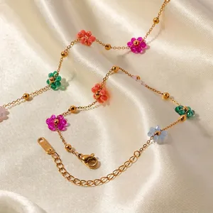Handmade Colorful Crystal Flower Bracelet And Necklace 18K Gold Plated Stainless Steel Dainty Ins Style For Women