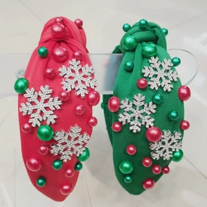 Christmas Snowflake Alloy Rhinestone Knotted Headband Baroque Festive Party Hair Accessories For Women