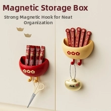 Detail of sycee-shaped magnetic storage boxes with hooks for office and kitchen tools