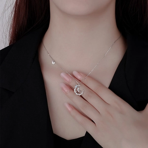 Elegant 999 sterling silver butterfly and moon pendant necklace for women on neck