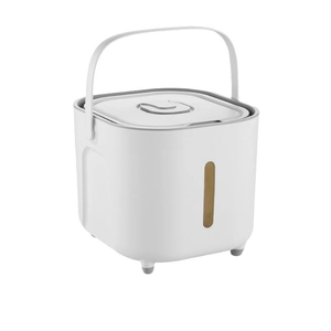 Minimalist white food-grade rice container with portable handle and sealing lid