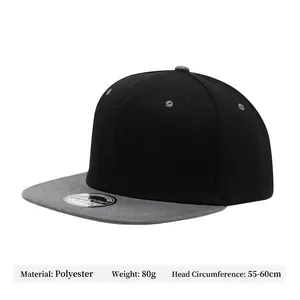 Cappello hip hop snapback nero e grigio con dimensioni e dettagli in tessuto poliestere