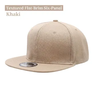 Khakifarbene Hip-Hop-Baseballkappe mit flachem Schirm und sechs Panels aus Twill