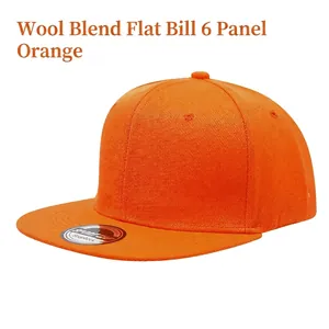 Klassische orangefarbene 6-Panel Snapback Baseballkappe mit flachem Schirm und Siegel