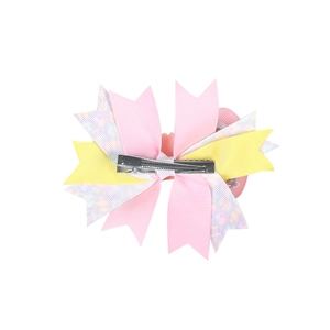 Three-layer floral grosgrain ribbon hair bow clip for girls with metal duckbill clip