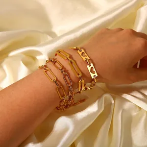 Gold Chain Bracelet Hollow Heart Stainless Steel Jewelry For Women INS Style Minimalist Adjustable Link