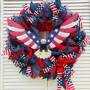 American flag wreath with bald eagle for 4th of July front door decoration