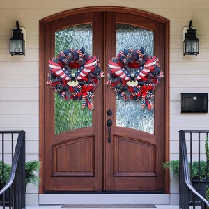 Patriotic July 4th front door wreath featuring American flag colors and a bald eagle