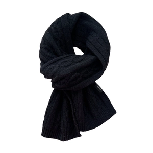 Écharpe classique en tricot 100% laine noire avec motif torsadé pour l'hiver
