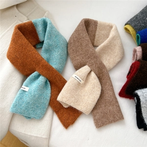 Soft Wool Blend Color Block Women Knit Scarf With Cross Slot Design Warm Winter Neck Warmer Neckwear Minimalist Neck Gaiter
