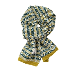 Écharpe d'hiver en tricot à motifs géométriques jaune et vert avec bords côtelés