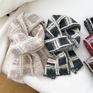 Sciarpa In Maglia A Quadri Invernale Spessa Calda Morbida Di Moda Etichetta Decorativa Fatta A Mano Per Donne Uomini
