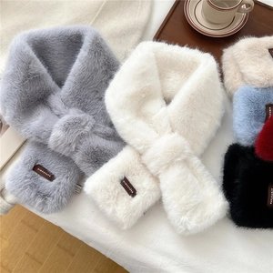 Faux Fur Scarf For Women Thick Warm Neck Warmer Solid Color Cross-over Plush Winter Elegant Neck Gaiter Cold Weather