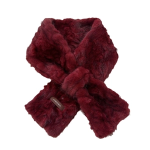 Thick plush winter neck warmer scarf in dark red with a stylish cross-fastening design