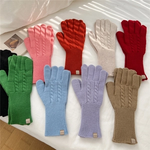 Women Winter Warm Cable Knit Wool Gloves Thick Ribbed Cuffs Solid Color Cycling Outdoor Cold Weather Knitted Mittens