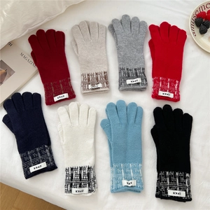 Gants d'hiver en tricot avec poignets à carreaux en huit couleurs pour écran tactile