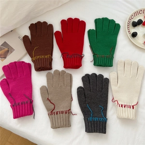 Winter knitted gloves for women with color block stitching in seven assorted colors