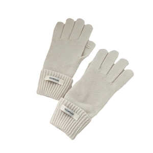 Minimalist off-white knitted wool gloves with two-finger touchscreen feature for winter