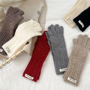 Vertical striped knit touchscreen gloves in multiple colors for winter warmth