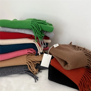 Women Pure Wool Scarf Solid Color Knitted Tassel Shawl Double Sided Winter Warm Wrap For Ladies Elegant Versatile Long Neck Warmer