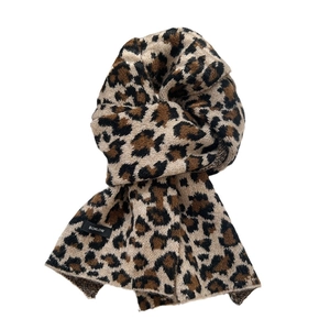 Chic leopard print wool blend knitted scarf with soft texture and brand label for women