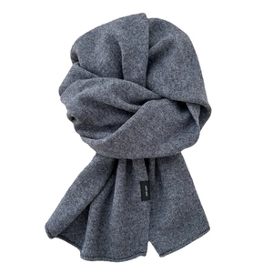 Deep grey 100% wool knitted scarf with soft texture and refined hem for winter warmth