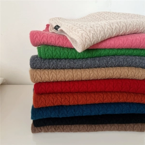 100% Wool Cable Knit Winter Scarf For Women Thick Warm Fashion Solid Color Long Knitted Neck Warmer Pashmina Wrap Shawl