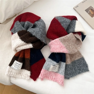Écharpe En Tricot À Rayures Color Block Chaude Douce Hiver Cache-Col Pour Femmes Et Hommes Style Chic Décontracté