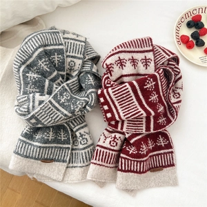 Warm wool blend knitted scarves with festive Jacquard Christmas tree patterns for winter