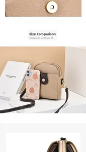 Détails de la mini sacoche en cuir beige avec plusieurs compartiments zippés