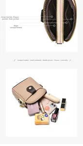 Sac bandoulière en cuir grainé avec plusieurs compartiments pour téléphone et accessoires