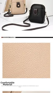 Gros plan sur la texture cuir PU grainé des mini sacs à bandoulière pour téléphone