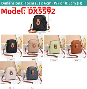Detailed size specifications and six color options for the stylish mini crossbody bag