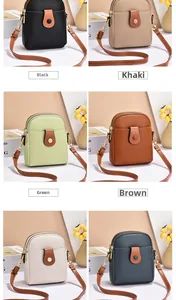 Detail view of colorful lychee pattern crossbody phone bags with double zipper structure