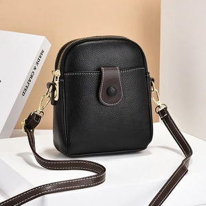 Sac Bandoulière Femme Sac À Téléphone Cuir PU Grain Litchi Petit Carré Double Fermeture Éclair Mode Polyvalent Couleur Contrastée