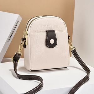 Sac bandoulière pour téléphone blanc crème et marron avec compartiments à double zip