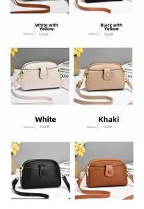 Detailed grid view of stylish leather crossbody bags in white, khaki, black and brown
