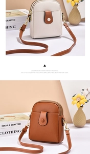 Close-up of litchi pattern faux leather mini phone bags with three-layer storage design