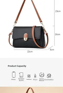 Capacity detail of black crossbody bag showing storage for phone and cosmetics