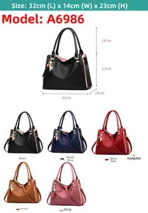 Detailed size chart for 32x14x23cm pebbled leather handbag with five color options