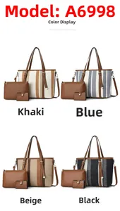 Ensemble de sacs à main trois pièces en toile rayée avec cabas et bandoulière