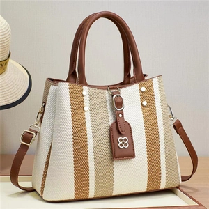 Woven Stripe Handbag PU Leather Large Capacity Shoulder Crossbody Bag Fashion Versatile Casual Travel For Women