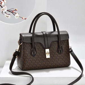 Women PU Leather Handbag Monogram Print Crossbody Bag With Detachable Strap Golden Metal Lock Flap Square Bag Daily Versatile