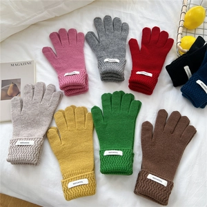 Winter thermal 100% wool knitted gloves for women shown in various solid colors